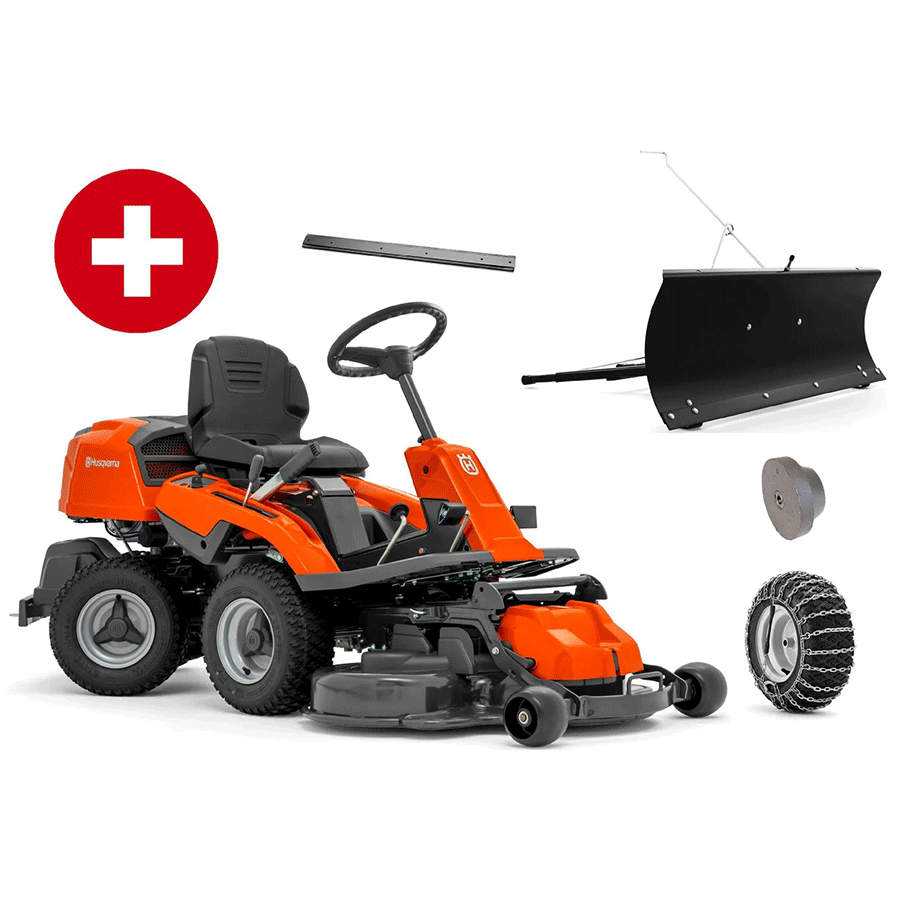 Husqvarna Profi-Frontmäher R 214C Combi 94 Winterpaket mit Schneeschild, Gummileiste, Gewicht und Schneeketten – Modell 2025